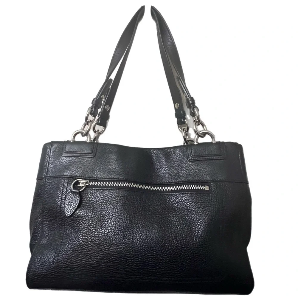 Coach Penelope Black Pebbled Leather Carryall Shoulder Bag Satchel